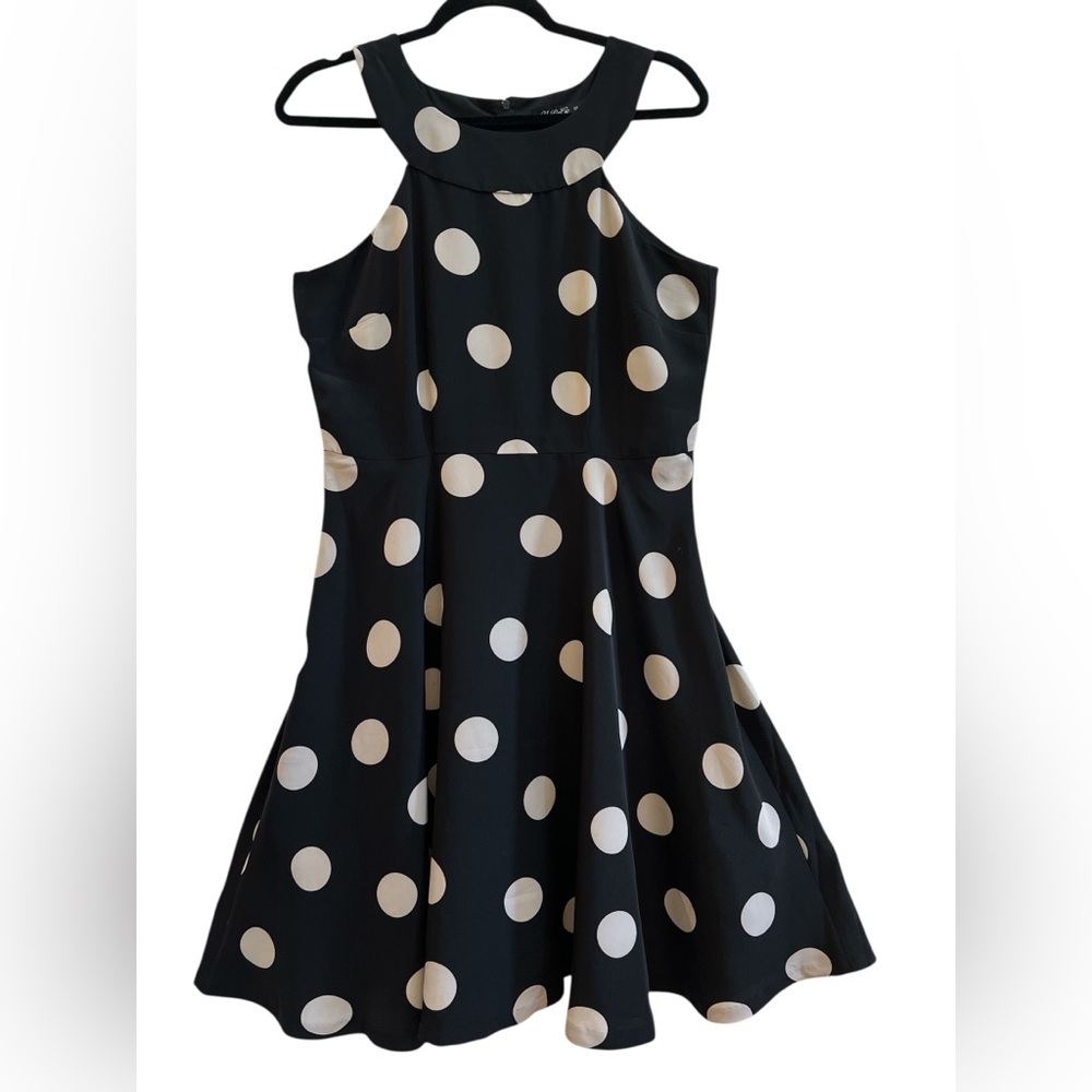 YuLinGe Black Cream Polka Dot 50s Style Fit Flare Midi Dress 12